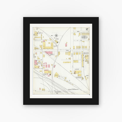 Old map wall art mockup — black gallery frame with white mat — Sanborn Fire Insurance Map from New Castle, Lawrence County, Pennsylvania (1899), Sheet #0017