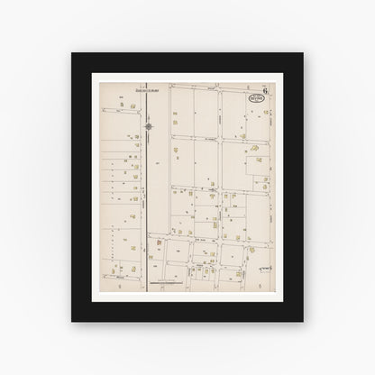 Old map wall art mockup — black gallery frame with white mat — Sanborn Fire Insurance Map from Devine, Medina County, Texas (1922), Sheet #0006