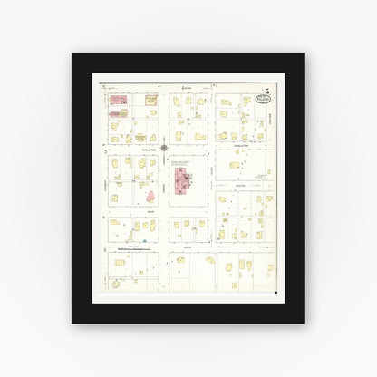 Old map wall art mockup — black gallery frame with white mat — Sanborn Fire Insurance Map from Toledo, Tama County, Iowa (1915), Sheet #0005