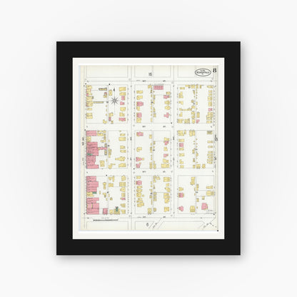 Old map wall art mockup — black gallery frame with white mat — Sanborn Fire Insurance Map from Beaver Falls, Beaver County, Pennsylvania (1901), Sheet #0008