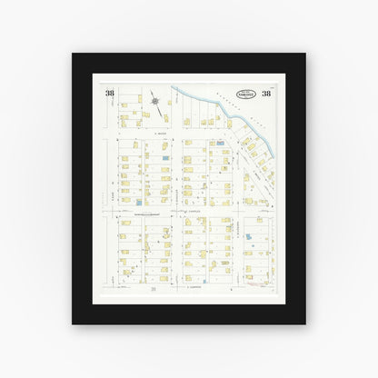 Old map wall art mockup — black gallery frame with white mat — Sanborn Fire Insurance Map from Kankakee, Kankakee County, Illinois (1930), Sheet #0038