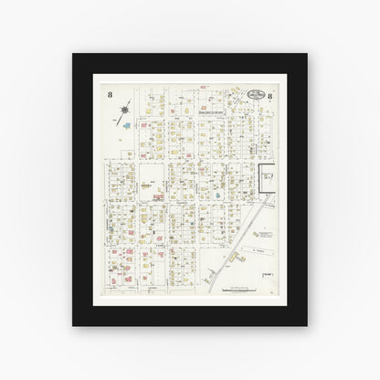 Old map wall art mockup — black gallery frame with white mat — Sanborn Fire Insurance Map from Eagle Pass, Maverick County, Texas (1924), Sheet #0008