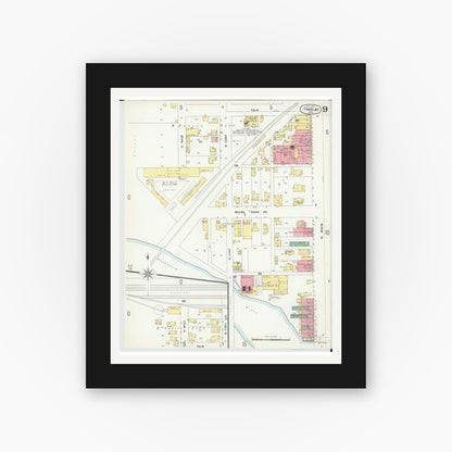 Old map wall art mockup — black gallery frame with white mat — Sanborn Fire Insurance Map from Findlay, Hancock County, Ohio (1901), Sheet #0009