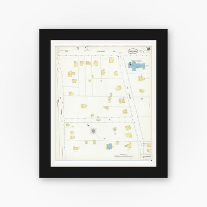 Old map wall art mockup — black gallery frame with white mat — Sanborn Fire Insurance Map from Englewood, Bergen County, New Jersey (1908), Sheet #0012