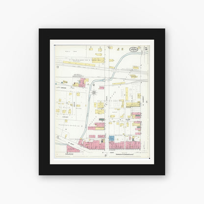 Old map wall art mockup — black gallery frame with white mat — Sanborn Fire Insurance Map from Urbana, Champaign County, Illinois (1909), Sheet #0005