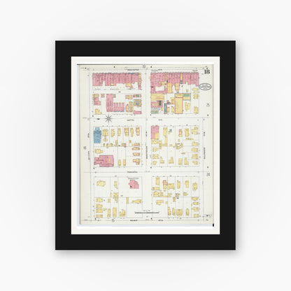 Old map wall art mockup — black gallery frame with white mat — Sanborn Fire Insurance Map from Lansing, Ingham County, Michigan (1906), Sheet #0018