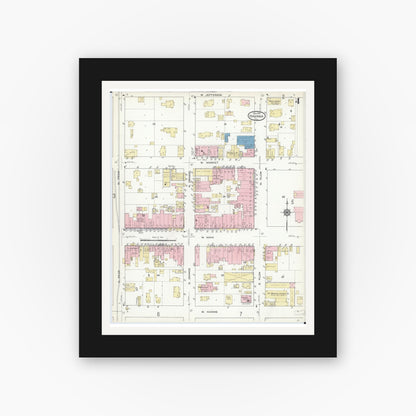 Old map wall art mockup — black gallery frame with white mat — Sanborn Fire Insurance Map from Havana, Mason County, Illinois (1914), Sheet #0004