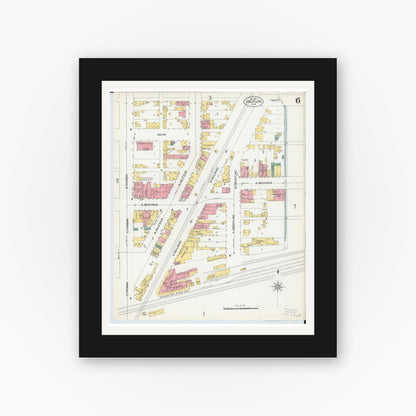 Old map wall art mockup — black gallery frame with white mat — Sanborn Fire Insurance Map from Crestline, Crawford County, Ohio (1901), Sheet #0006