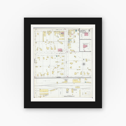 Old map wall art mockup — black gallery frame with white mat — Sanborn Fire Insurance Map from Roseville, Warren County, Illinois (1902), Sheet #0002