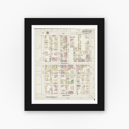 Old map wall art mockup — black gallery frame with white mat — Sanborn Fire Insurance Map from Portsmouth, Scioto County, Ohio (1887), Sheet #0007