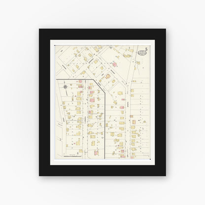 Old map wall art mockup — black gallery frame with white mat — Sanborn Fire Insurance Map from Chester, Randolph County, Illinois (1911), Sheet #0005