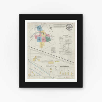 Old map wall art mockup — black gallery frame with white mat — Sanborn Fire Insurance Map from Pittsford, Monroe County, New York (1912), Sheet #0001