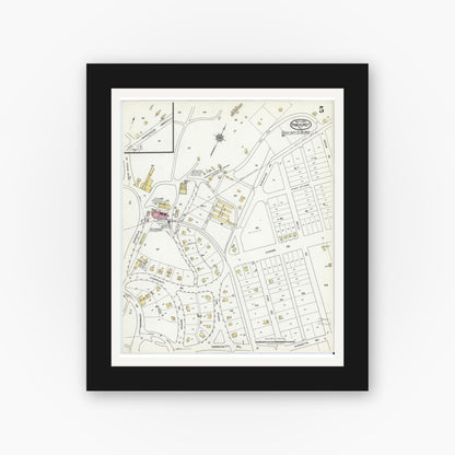 Old map wall art mockup — black gallery frame with white mat — Sanborn Fire Insurance Map from Pinehurst, Moore County, North Carolina (1920), Sheet #0005