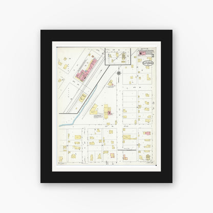 Old map wall art mockup — black gallery frame with white mat — Sanborn Fire Insurance Map from Alexandria, Douglas County, Minnesota (1909), Sheet #0002
