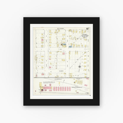 Old map wall art mockup — black gallery frame with white mat — Sanborn Fire Insurance Map from Clinton, Vermillion County, Indiana (1910), Sheet #0013