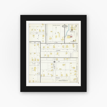 Old map wall art mockup — black gallery frame with white mat — Sanborn Fire Insurance Map from Whitesboro, Grayson County, Texas (1915), Sheet #0007