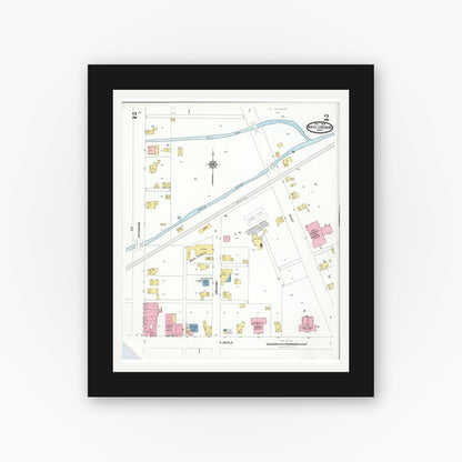 Old map wall art mockup — black gallery frame with white mat — Sanborn Fire Insurance Map from North Lewisburg, Champaign County, Ohio (1926), Sheet #0002