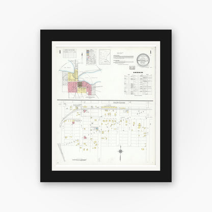 Old map wall art mockup — black gallery frame with white mat — Sanborn Fire Insurance Map from Waterville, Le Sueur County, Minnesota (1937) - Complete Map Set