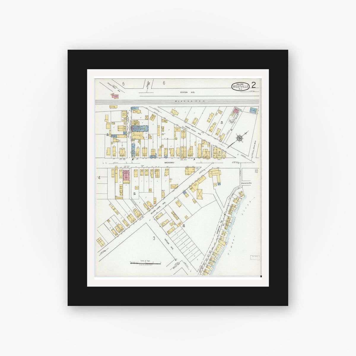 Old map wall art mockup — black gallery frame with white mat — Sanborn Fire Insurance Map from Westville, Gloucester County, New Jersey (1919) - Complete Map Set