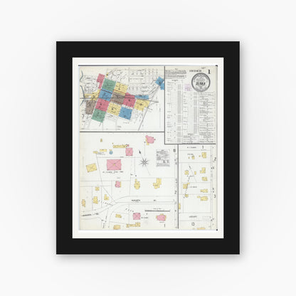 Old map wall art mockup — black gallery frame with white mat — Sanborn Fire Insurance Map from De Kalb, De Kalb County, Illinois (1905), Sheet #0001