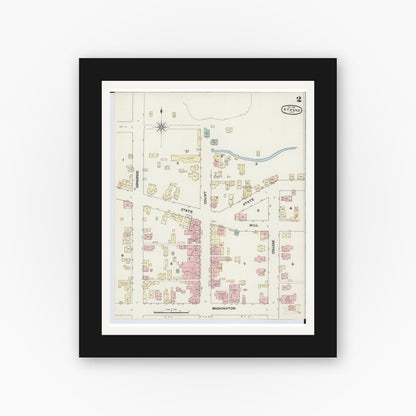 Old map wall art mockup — black gallery frame with white mat — Sanborn Fire Insurance Map from Athens, Athens County, Ohio (1890), Sheet #0002
