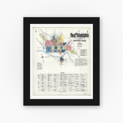 Old map wall art mockup — black gallery frame with white mat — Sanborn Fire Insurance Map from New Philadelphia, Tuscarawas County, Ohio (1926) - Complete Map Set