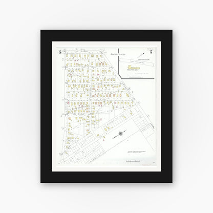 Old map wall art mockup — black gallery frame with white mat — Sanborn Fire Insurance Map from Morton, Tazewell County, Illinois (1940), Sheet #0005