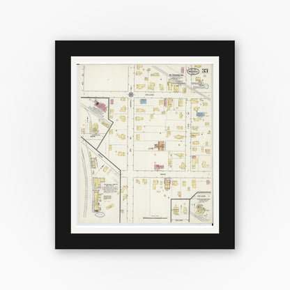 Old map wall art mockup — black gallery frame with white mat — Sanborn Fire Insurance Map from Warren, Trumbull County, Ohio (1915), Sheet #0033