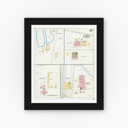 Old map wall art mockup — black gallery frame with white mat — Sanborn Fire Insurance Map from Painesville, Lake County, Ohio (1904), Sheet #0013