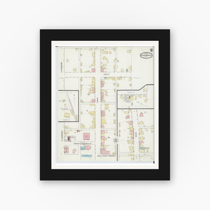 Old map wall art mockup — black gallery frame with white mat — Sanborn Fire Insurance Map from Saint Clairsville, Belmont County, Ohio (1893), Sheet #0002