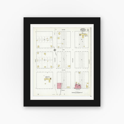 Old map wall art mockup — black gallery frame with white mat — Sanborn Fire Insurance Map from Quanah, Hardeman County, Texas (1921), Sheet #0003