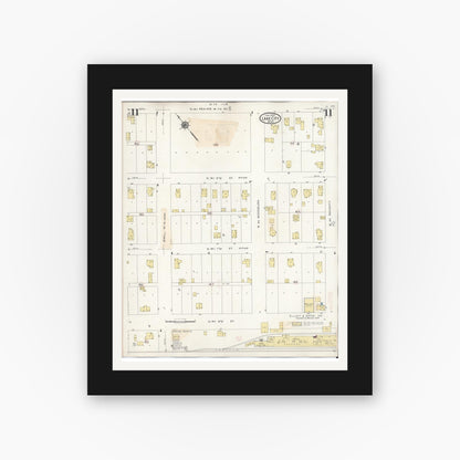 Old map wall art mockup — black gallery frame with white mat — Sanborn Fire Insurance Map from Lake City, Wabasha County, Minnesota (1938), Sheet #0011