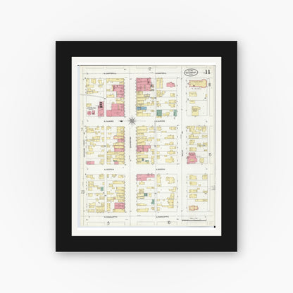 Old map wall art mockup — black gallery frame with white mat — Sanborn Fire Insurance Map from Escanaba, Delta County, Michigan (1906), Sheet #0011
