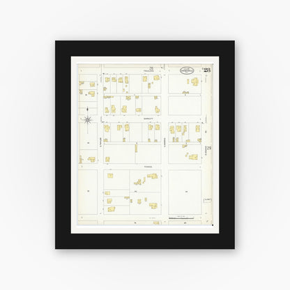 Old map wall art mockup — black gallery frame with white mat — Sanborn Fire Insurance Map from Gainesville, Cooke County, Texas (1908), Sheet #0028