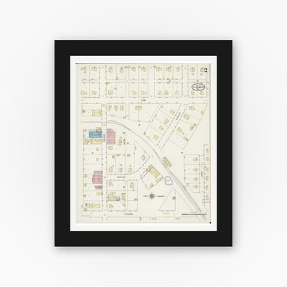 Old map wall art mockup — black gallery frame with white mat — Sanborn Fire Insurance Map from Leadwood, Saint Francois County, Missouri (1914), Sheet #0002