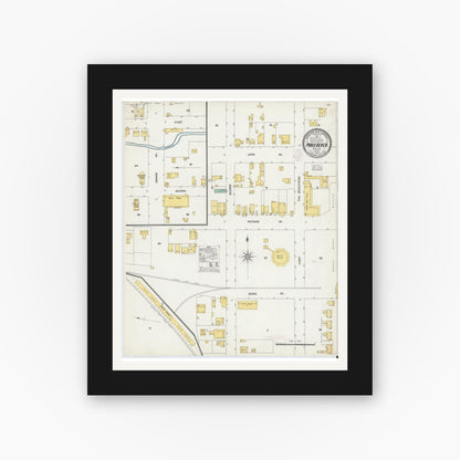 Old map wall art mockup — black gallery frame with white mat — Sanborn Fire Insurance Map from Pablo Beach, Duval County, Florida (1903), Sheet #0001