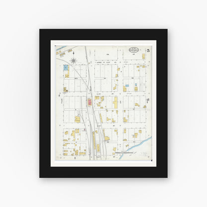 Old map wall art mockup — black gallery frame with white mat — Sanborn Fire Insurance Map from Hastings, Dakota County, Minnesota (1904), Sheet #0005