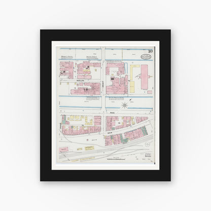 Old map wall art mockup — black gallery frame with white mat — Sanborn Fire Insurance Map from Holyoke, Hampden County, Massachusetts (1889), Sheet #0010