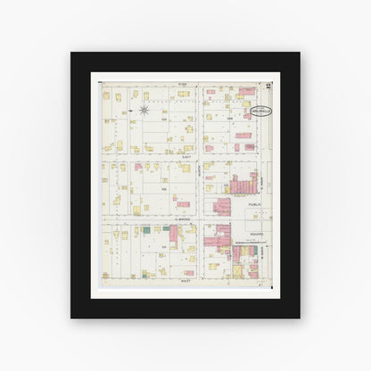 Old map wall art mockup — black gallery frame with white mat — Sanborn Fire Insurance Map from Carlinville, Macoupin County, Illinois (1893), Sheet #0002