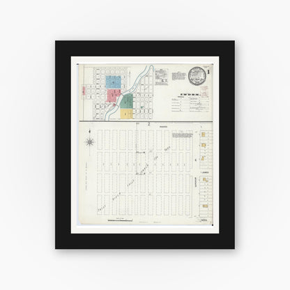 Old map wall art mockup — black gallery frame with white mat — Sanborn Fire Insurance Map from Thief River Falls, Pennington County, Minnesota (1899) - Complete Map Set