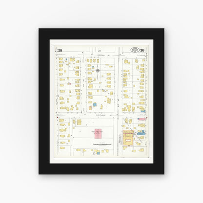 Old map wall art mockup — black gallery frame with white mat — Sanborn Fire Insurance Map from Beloit, Rock County, Wisconsin (1926), Sheet #0030