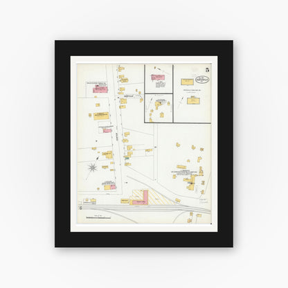 Old map wall art mockup — black gallery frame with white mat — Sanborn Fire Insurance Map from Statesville, Iredell County, North Carolina (1900), Sheet #0005