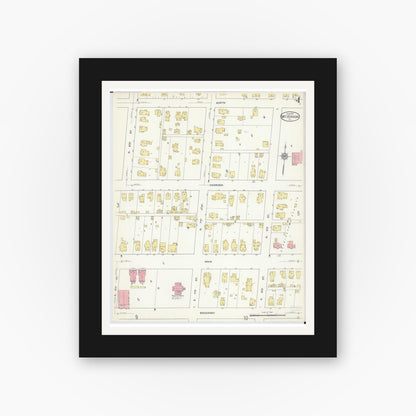 Old map wall art mockup — black gallery frame with white mat — Sanborn Fire Insurance Map from Mount Vernon, Jefferson County, Illinois (1913), Sheet #0004