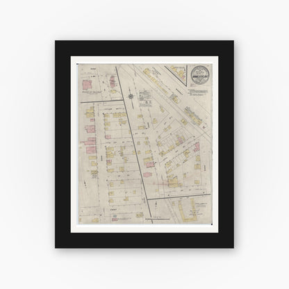 Old map wall art mockup — black gallery frame with white mat — Sanborn Fire Insurance Map from Minnesota Lake, Faribault County, Minnesota (1910), Sheet #0001