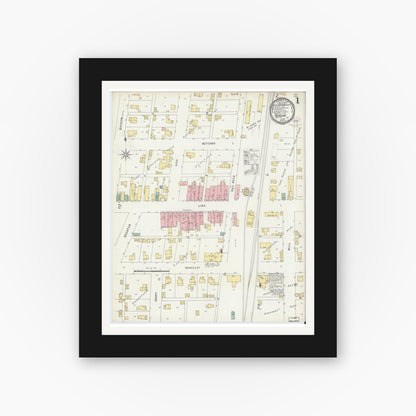 Old map wall art mockup — black gallery frame with white mat — Sanborn Fire Insurance Map from Geneva, Adams County, Indiana (1896) - Complete Map Set