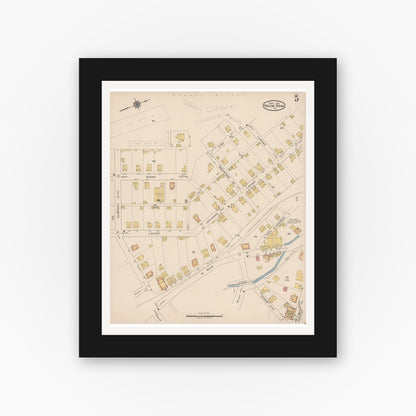 Old map wall art mockup — black gallery frame with white mat — Sanborn Fire Insurance Map from Roaring Spring, Blair County, Pennsylvania (1922), Sheet #0005