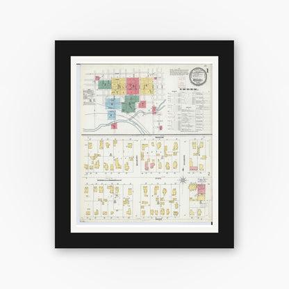 Old map wall art mockup — black gallery frame with white mat — Sanborn Fire Insurance Map from Marshall, Calhoun County, Michigan (1899) - Complete Map Set