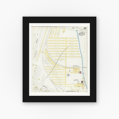 Old map wall art mockup — black gallery frame with white mat — Sanborn Fire Insurance Map from Merrill, Lincoln County, Wisconsin (1892), Sheet #0013