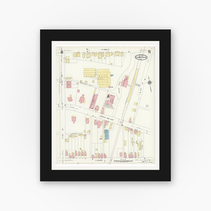 Old map wall art mockup — black gallery frame with white mat — Sanborn Fire Insurance Map from Chambersburg, Franklin County, Pennsylvania (1924), Sheet #0006