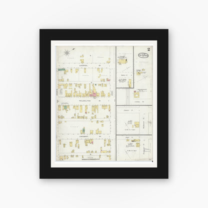 Old map wall art mockup — black gallery frame with white mat — Sanborn Fire Insurance Map from Egg Harbor City, Atlantic County, New Jersey (1896), Sheet #0002